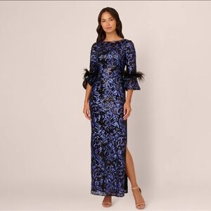Adrianna Papell Elegant Blue and Black Long Sleeve Dress